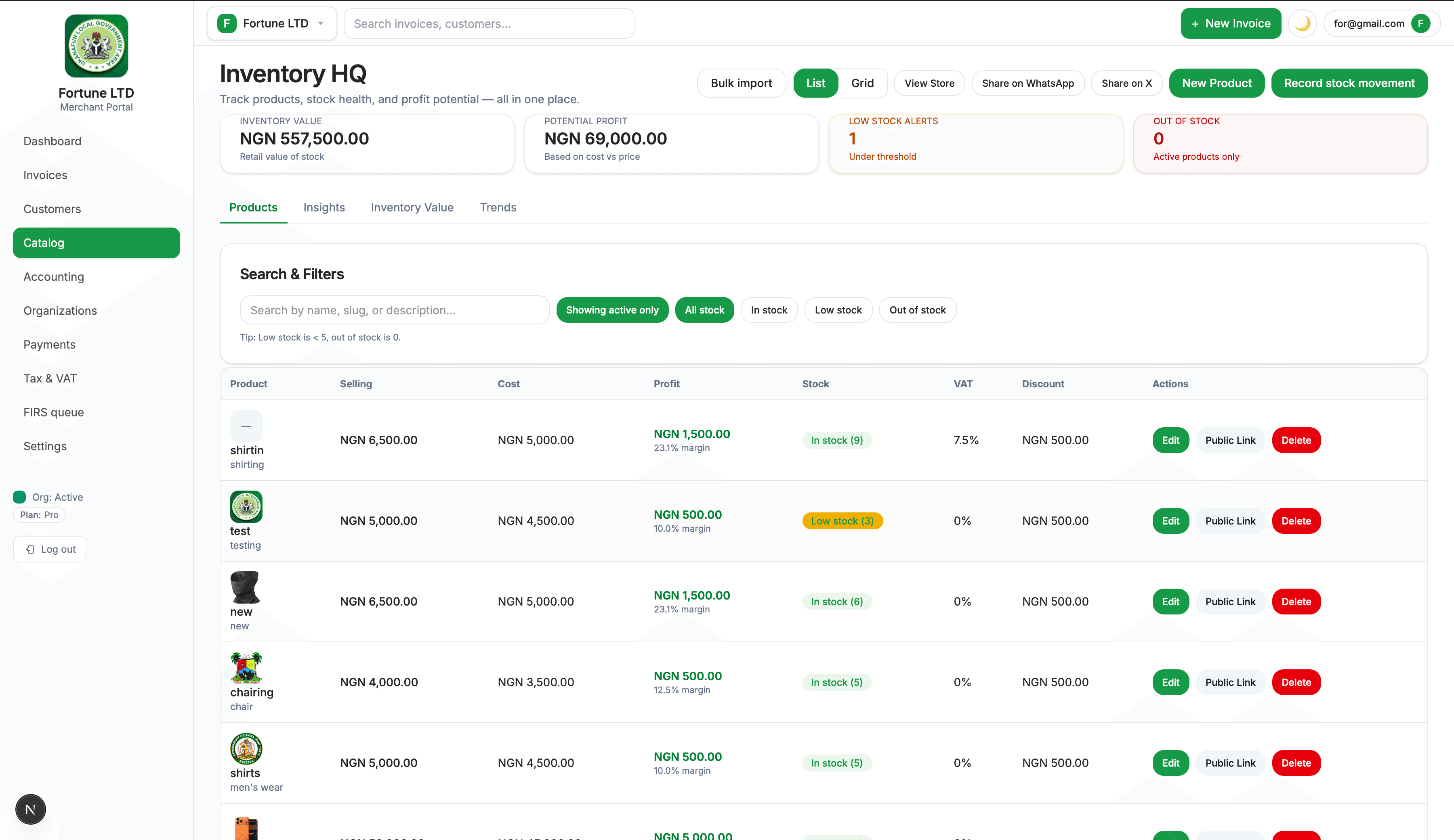 Product & service catalog